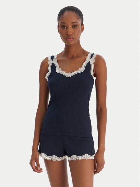 Tommy Hilfiger Piżama UW0UW06215 Granatowy Regular Fit. Niebieskie piżamy TOMMY HILFIGER, bez wzorów, z bawełny, bez ramiączek. Za 299,99 zł.
