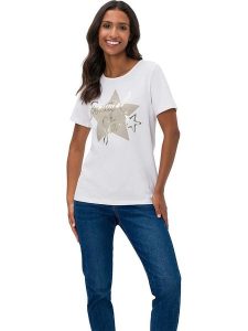 Heine Koszulka w kolorze białym rozmiar: 36. Białe bluzki Heine, bez wzorów, bez kołnierzyka, bez ramiączek. Za 34,99 zł.