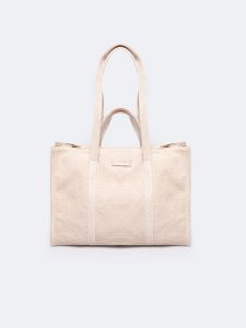 Torebka damska z tkaniny beżowa RR574073 801. Brązowe shopper bag Big Star, bez wzorów, z tkaniny, na ramię, bez dodatków. Za 179,99 zł.