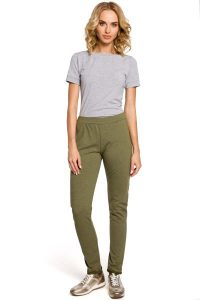 Khaki Dresowe Spodnie z Dzianiny. Brązowe spodnie dresowe MOE, l, bez wzorów, z bawełny. Za 154,90 zł.