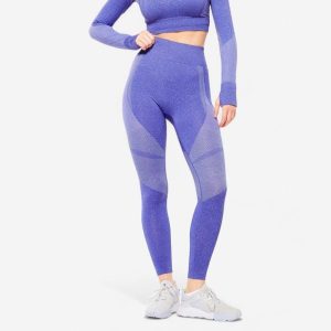 Legginsy fitness damskie Domyos FTI 900. Niebieskie legginsy DOMYOS, bez wzorów, z elastanu, z podwyższonym stanem, długie. Za 79,99 zł.