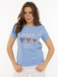 Zwillingsherz Koszulka "Always Believe" w kolorze błękitnym rozmiar: S. Niebieskie bluzki Zwillingsherz, s, bez wzorów, z bawełny, bez kołnierzyka, bez ramiączek. Za 82,99 zł.