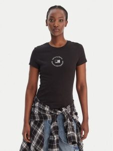 Tommy Jeans T-Shirt DW0DW22273 Czarny Slim Fit. Czarne t-shirty Tommy Jeans, xs, bez wzorów, z bawełny, bez kołnierzyka, bez ramiączek. Za 129,99 zł.