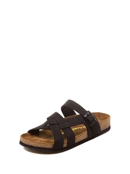 Comfortfusse Skórzane klapki w kolorze czarnym rozmiar: 39. Czarne klapki Comfortfüße, bez wzorów, z nubiku, z otwartym noskiem, bez obcasa. Za 259,95 zł.