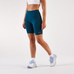 Legginsy do biegania krótkie damskie Kiprun Run 500 Comfort. Niebieskie legginsy KIPRUN, bez wzorów, z materiału, krótkie. Za 69,99 zł.