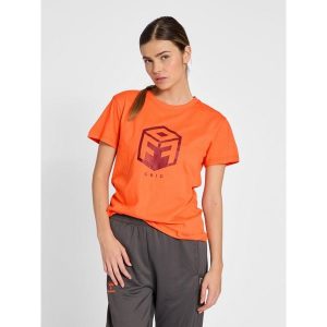 Damski bawełniany T-shirt Hummel OFF - Grid. Brązowe t-shirty Hummel, bez wzorów, z bawełny, bez kołnierzyka, bez ramiączek. Za 125,50 zł.