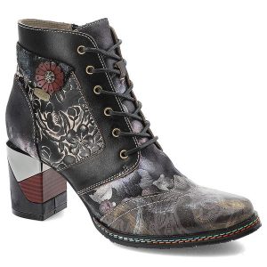Czarne Botki Laura Vita Eleganckie Obuwie Damskie Premium. Czarne botki LAURA VITA, z aplikacjami, ze skóry, bez obcasa, na obcasie, bez zapięcia. Za 449,00 zł.