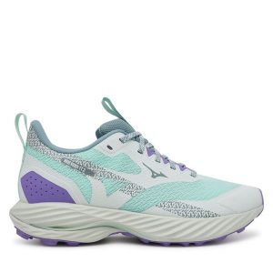 Buty do biegania Mizuno. Niebieskie buty sportowe Mizuno, bez wzorów, bez zapięcia, do biegania, mizuno wave. Za 379,99 zł.