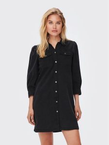 ONLY Sukienka jeansowa Felica 15227104 Czarny Regular Fit. Czarne kombinezony ONLY, l, bez wzorów, z bawełny, bez kołnierzyka, bez ramiączek. Za 149,99 zł.