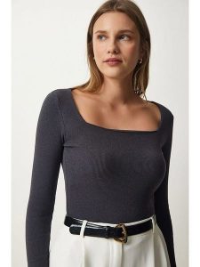 Happiness Istanbul Koszulka w kolorze ciemnoszarym rozmiar: S/M. Szare bluzki Happiness Istanbul, m, bez wzorów, bez kołnierzyka, bez ramiączek. Za 52,99 zł.