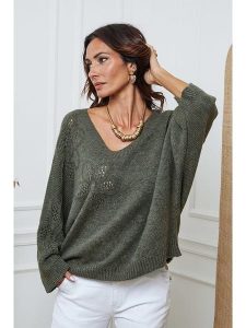 So Cachemire Sweter "Arobaz" w kolorze khaki rozmiar: L. Brązowe swetry oversize So Cachemire, l, bez wzorów, ze splotem, bez ramiączek. Za 178,79 zł.