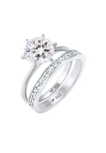 Elli Damska obrączka zestaw soliter glamour z kryształami w srebrze próby 925 Sterling Silver Pierścionki 1 ct Damski. Szare pierścionki Elli, z kryształem, srebrne. Za 326,39 zł.