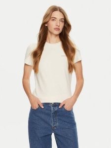 Guess T-Shirt V4BI04 KCBF1 Écru Slim Fit. T-shirty Guess, xl, z aplikacjami, z bawełny, bez kołnierzyka, bez ramiączek. Za 89,99 zł.