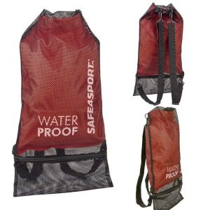 Plecak wodoszczelny worek sportowy na basen Mesh Bag 2 osobne kieszenie. Niebieskie plecaki SAFE4SPORT. Za 65,99 zł.