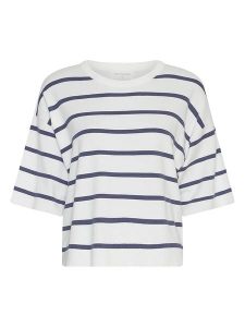 MOSS COPENHAGEN Koszulka w kolorze biało-granatowym rozmiar: L/XL. Białe bluzki Moss Copenhagen, l, bez wzorów, bez kołnierzyka, bez ramiączek. Za 136,13 zł.