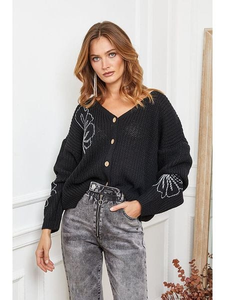 Joséfine Kardigan "Beegees" w kolorze czarnym rozmiar: L. Czarne kardigany Joséfine, l, bez wzorów, ze splotem, bez ramiączek. Za 161,34 zł.