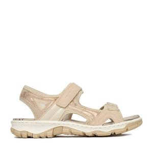 Sandały Rieker. Czerwone sandały Rieker, bez wzorów, bez obcasa, na płaskiej podeszwie, bez zapięcia. Za 319,99 zł.