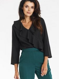 Bluzka Model A688 Black - awama. Czarne bluzki Awama, l, bez wzorów, z elastanu, biznesowe, bez kołnierzyka, bez ramiączek. Za 258,46 zł.