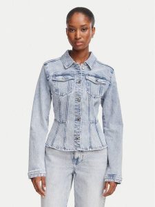Morgan Kurtka jeansowa 262-VILIKA Niebieski jasny Slim Fit. Niebieskie kurtki Morgan, bez wzorów, z bawełny, bez kaptura. Za 349,99 zł.