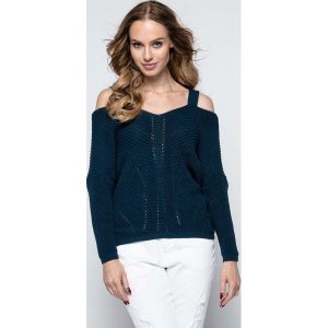 Granatowy Lekki Nietoperzowy Sweter ze Zmysłowym Dekoltem. Piżamy marki Molly.pl. Za 129,90 zł.