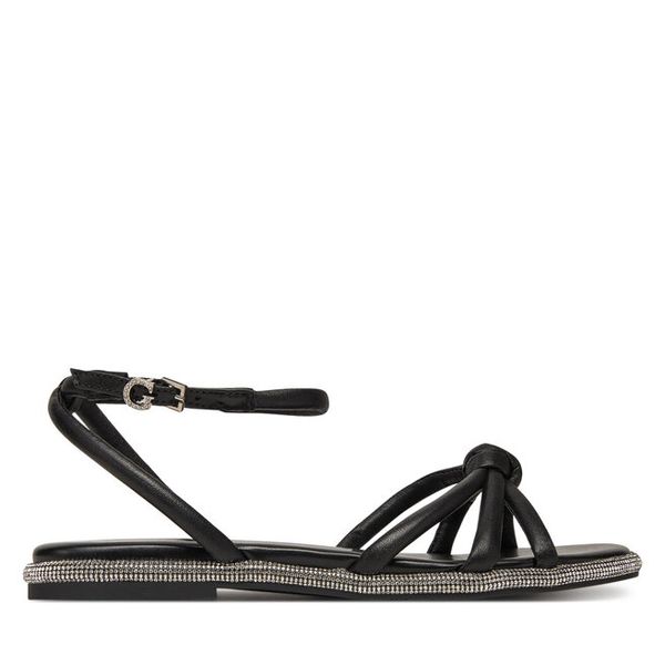 Sandały Guess. Czarne sandały Guess, z aplikacjami, bez obcasa, na płaskiej podeszwie, bez zapięcia. Za 379,99 zł.