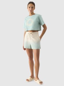 4F Spodenki dresowe damskie - miętowe XXL. Zielone szorty 4f, bez wzorów, z bawełny, retro. W wyprzedaży za 39,99 zł.