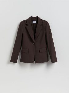 Marynarka z dodatkiem wiskozy - brązowy. Brązowe marynarki i żakiety Reserved, l, bez wzorów, z tkaniny. Za 199,99 zł.