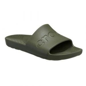 Klapki unisex Crocs Slide. Zielone klapki Crocs, bez wzorów, z materiału, bez obcasa. Za 166,00 zł.