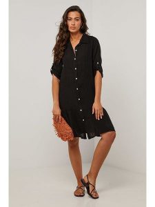 Le Monde du Lin Lniana sukienka w kolorze czarnym rozmiar: 36/38. Czarne sukienki Le Monde du Lin, na co dzień, bez wzorów, ze lnu, klasyczne, bez kołnierzyka, bez ramiączek, midi, proste. Za 194,15 zł.