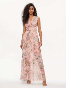 Guess Sukienka koktajlowa W3GK60 WDW82 Różowy Regular Fit. Czerwone kombinezony Guess, xs, z aplikacjami, z syntetyku, wizytowe, bez kołnierzyka, bez ramiączek. Za 579,99 zł.