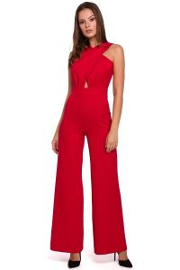 Czerwony Elegancki Kombinezon z Przekładanym Przodem. Czerwone kombinezony MAKEOVER, l, bez wzorów, z elastanu, eleganckie, bez kołnierzyka, bez ramiączek. Za 204,91 zł.