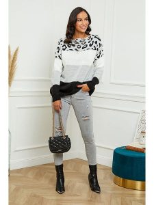 L'armoire de Suzette Sweter w kolorze czarno-jasnoszarym rozmiar: 38/40. Białe swetry oversize L'armoire de Suzette, l, bez wzorów, ze splotem, bez ramiączek. Za 147,91 zł.