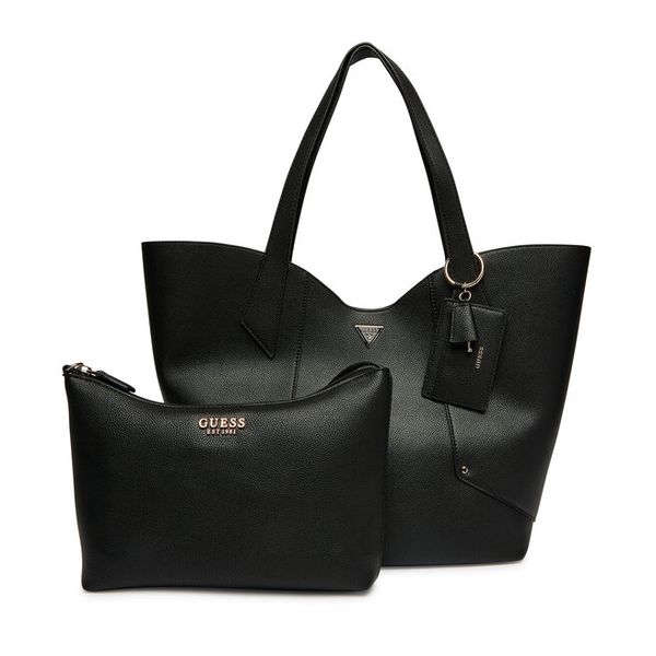 Torebka Guess. Czarne shopper bag Guess, z aplikacjami, bez dodatków. Za 749,99 zł.