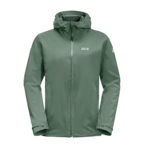 Kurtka przeciwdeszczowa damska Jack Wolfskin Pack & Go Shell. Zielone kurtki Jack Wolfskin, xs, bez wzorów, bez kaptura. Za 339,99 zł.