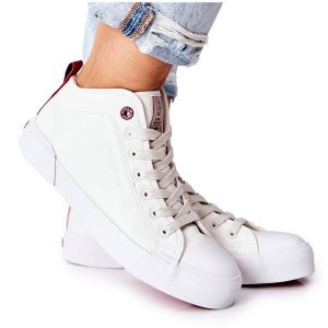 Damskie Wysokie Trampki Cross Jeans II2R4033C Białe. Białe trampki bez wzorów, z jeansu, bez zapięcia. Za 205,59 zł.