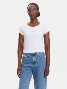 Calvin Klein Jeans T-Shirt LV047C200G Biały Slim Fit. Białe t-shirty Calvin Klein Jeans, m, bez wzorów, z bawełny, bez kołnierzyka, bez ramiączek. Za 119,99 zł.