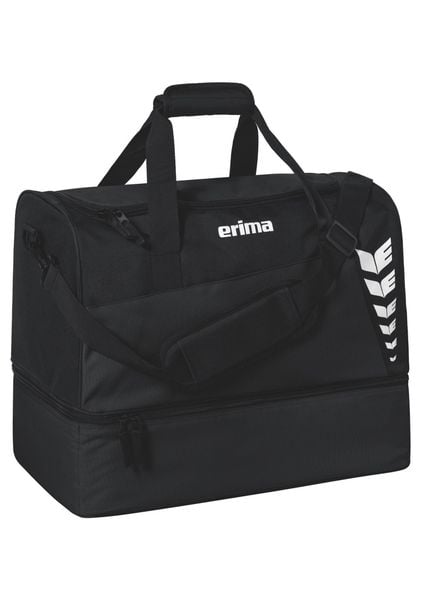 Torba sportowa Erima Six Wings z dolną komorą, czarna. Czarne torby podróżne i sportowe Erima, bez wzorów, z materiału, na ramię. Za 174,55 zł.