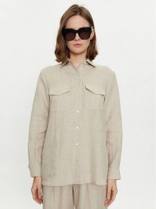 Marella Koszula Alcide 2413111142 Écru Regular Fit. Koszule Marella, bez wzorów, ze lnu, bez kołnierzyka, bez ramiączek. Za 469,99 zł.