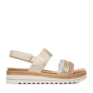 Sandały Remonte. Żółte sandały Remonte, bez wzorów, bez obcasa, na płaskiej podeszwie, bez zapięcia. Za 379,99 zł.