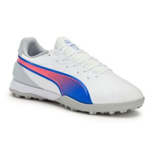 Buty piłkarskie PUMA King Match TT. Białe czapki Puma, bez wzorów, z materiału, sportowe. Za 399,99 zł.