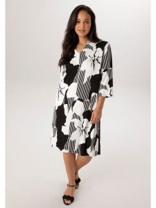 Aniston Sukienka w kolorze czarno-białym rozmiar: 44. Czarne sukienki Aniston, na co dzień, bez wzorów, bez kołnierzyka, bez ramiączek, midi, proste. Za 252,99 zł.