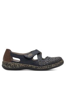 Rieker Półbuty 463H4-14 Granatowy. Niebieskie półbuty Rieker, bez wzorów, ze skóry, bez obcasa, na płaskiej podeszwie, bez zapięcia. Za 319,99 zł.