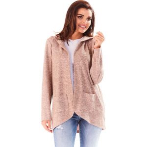 Różowy Sweter Asymetryczny bez Zapięcia z Kapturem. Kardigany marki Molly.pl. Za 129,90 zł.