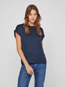 Vila T-Shirt Ellette 14059563 Granatowy Regular Fit. Niebieskie t-shirty Vila, bez wzorów, z syntetyku, bez kołnierzyka, bez ramiączek. Za 99,99 zł.