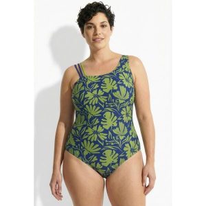 Damskie Strój kąpielowy kwiaty miękkie miseczki okrągły dekolt. Niebieskie stroje jednoczęściowe Ulla Popken, bez wzorów, z elastanu. Za 239,99 zł.