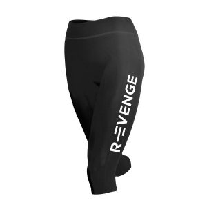 Legginsy techniczne do biegania Capri damskie z taśmami kinetycznymi. Czarne legginsy R-EVENGE, bez wzorów, z elastanu. Za 212,88 zł.
