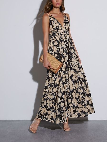 Milan Kiss Sukienka w kolorze czarno-kremowym rozmiar: M. Brązowe sukienki Milan Kiss, m, bez wzorów, bez kołnierzyka, bez ramiączek, maxi. Za 161,34 zł.