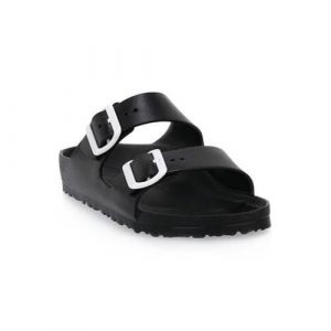 Klapki damskie Birkenstock Arizona Eva Calz S. Czarne klapki Birkenstock, bez wzorów, z materiału, bez obcasa. Za 452,00 zł.
