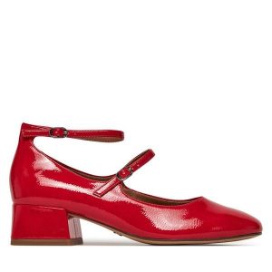 Czółenka Tamaris. Czerwone czółenka Tamaris, bez wzorów, bez obcasa, bez zapięcia. Za 169,99 zł.