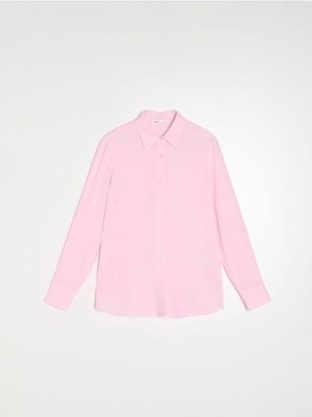 Koszula z domieszką lnu z wiązaniem na plecach - różowy. Czerwone koszule Sinsay, l, bez wzorów, bez kołnierzyka, bez ramiączek. Za 59,99 zł.